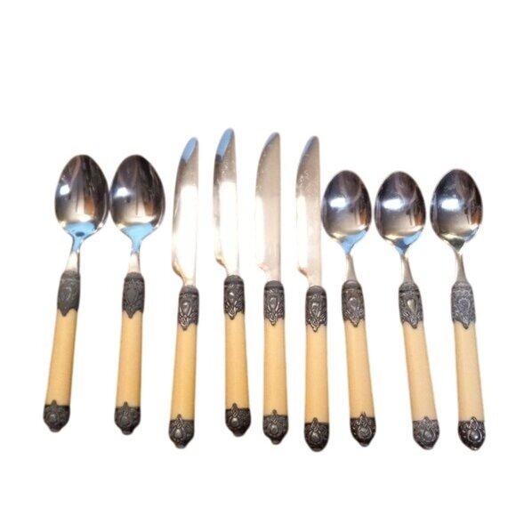 Vintage Hampton Silversmiths San Remo 9 Pc Stainless Steel Flatware Lucite - Picture 1 of 7